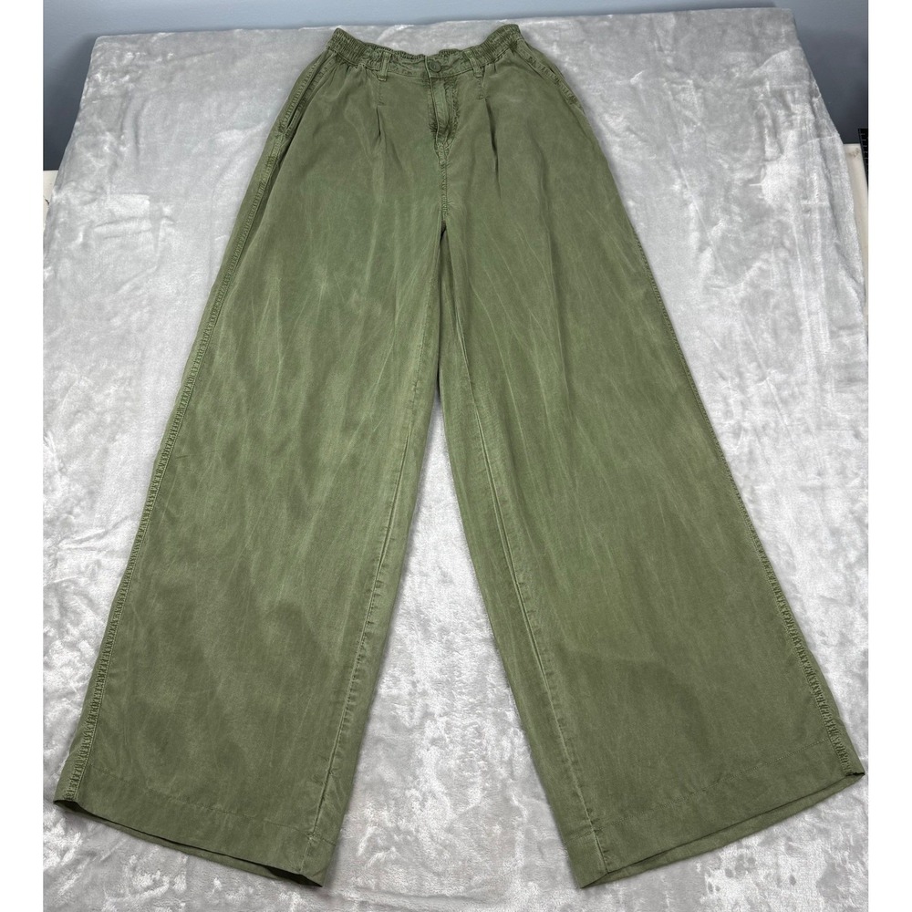NWT Aerie Women Olive Green Wide Leg Lyocell Pants High Rise Pleated XS Regular